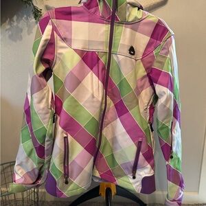 Empyre Purple and Green Checkered Rain Coat Jacket